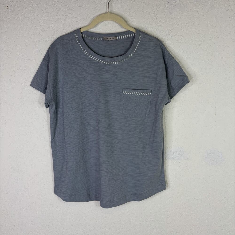 Lisa Todd “Pick Me Up” Cotton Stitch Tee Gray/Blue? Size M/L?? comfort, casual